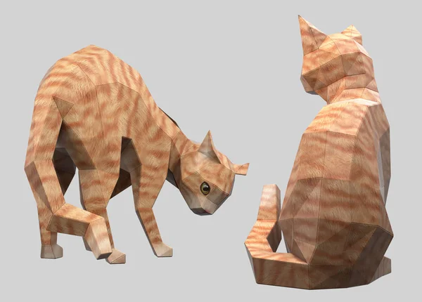 Düşük Poli kağıt karton - 3d Rendered illüstrasyon kedi