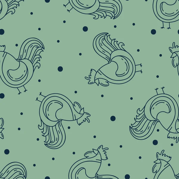 Horoz ve noktalar ile yeşil desen.