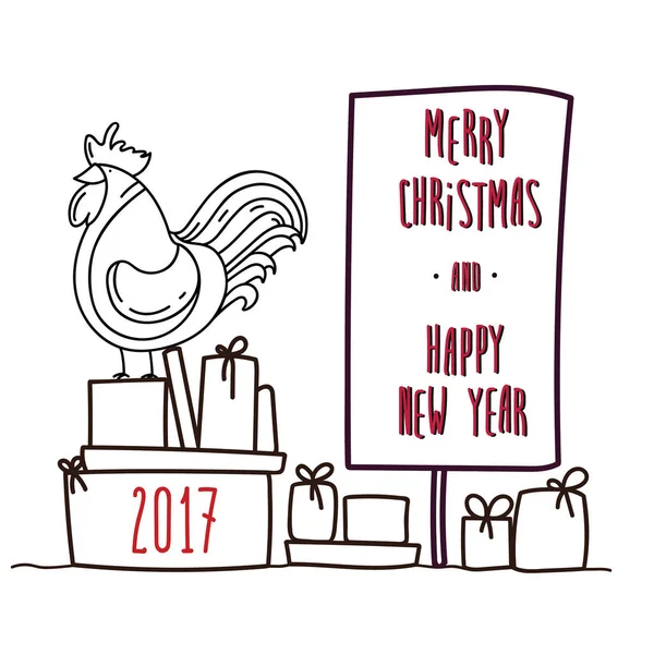 Hediyeler üzerinde oturan horoz. 