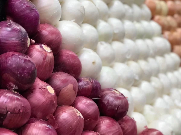 Arkasında beyaz ve sarı kırmızı soğan yakın