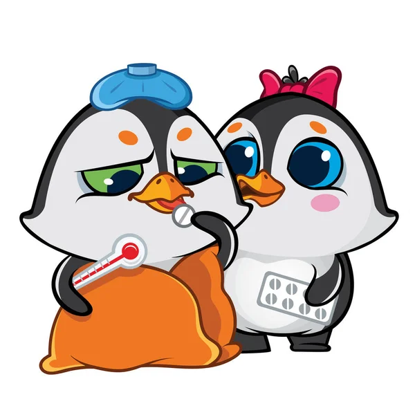 Funny Pinguins Emozioni Character Design — Vettoriale Stock