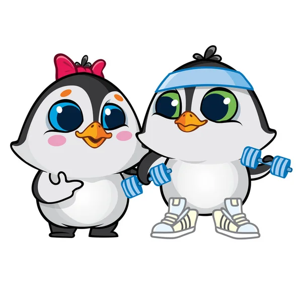 Funny Pinguins Emozioni Character Design — Vettoriale Stock