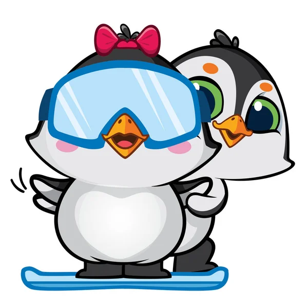 Funny Pinguins Emozioni Character Design — Vettoriale Stock