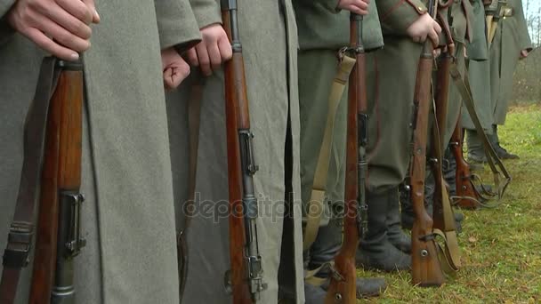 German Soldiers Old Kaiser Army Standing Ranks Holding Rifles Hands — Stock Video