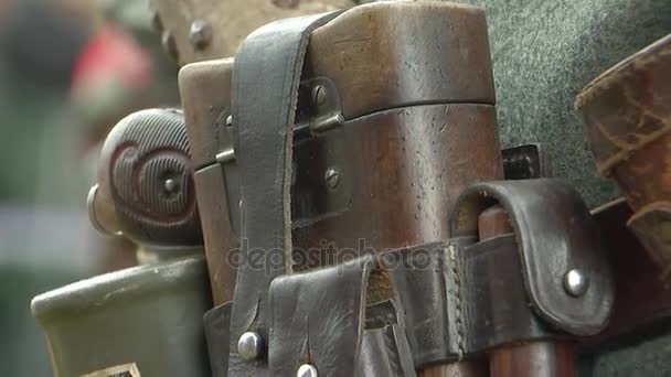 German Soldiers First World War Holster Mauser Enactors — Stock Video