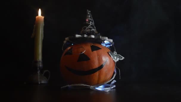 Feast All Saints Pumpkin Hat Candle — Stock Video