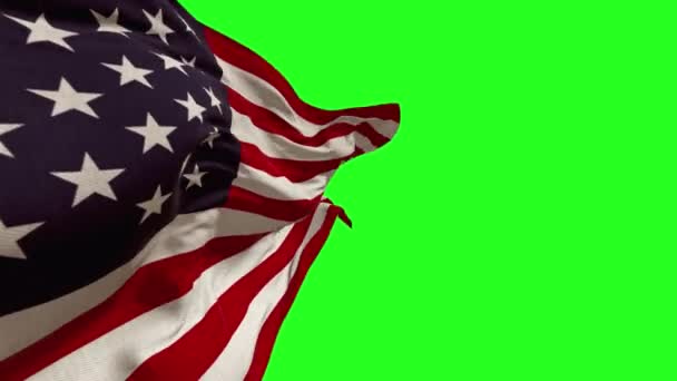 Amerikansk Flagga Grön Bakgrund Tyg Struktur Utvecklas Vinden Kromakey — Stockvideo