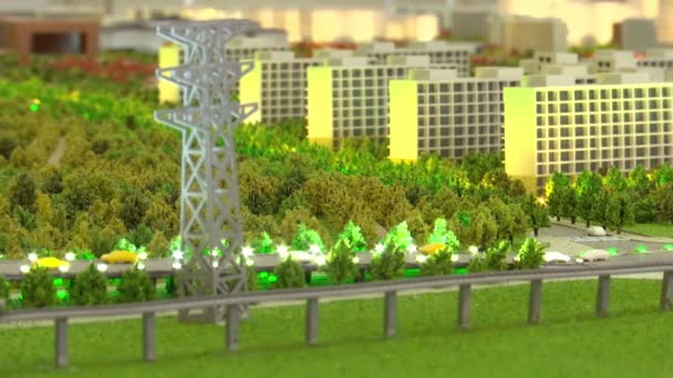Layout Ruas Cidade Áreas Verdes Arranha Céus Edifícios Linhas Energia — Vídeo de Stock