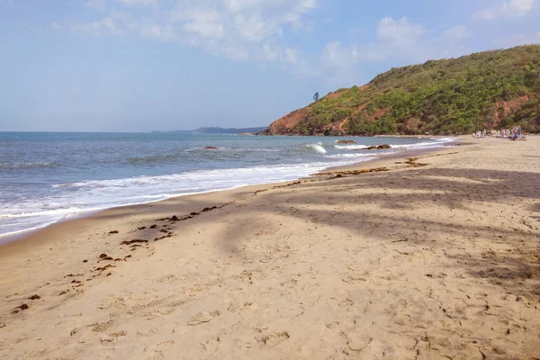 海のそばの美しい無人の砂浜 砂の上のヤシの木の影 — ストック写真