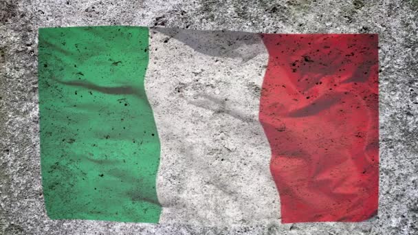 Текстурированной Бетонной Стене Итальянским Флагом Появляется Надпись Covid Бетон Разваливается — стоковое видео