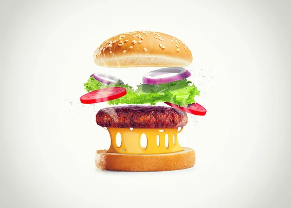 Delizioso hamburger isolato su sfondo bianco — Foto Stock