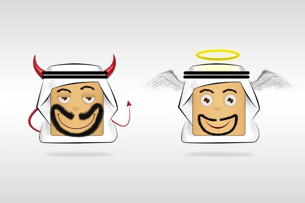 Engel und Dämon arabischer Mann Karikatur Emotionen Gesicht. — Stockfoto