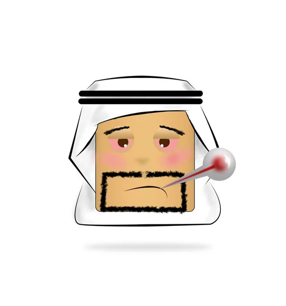 Kranke arabische Mann Karikatur Emotionen Gesicht. — Stockfoto