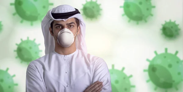 Hombre Árabe Con Mascarilla Médica Protegiéndose Coronavirus — Foto de Stock