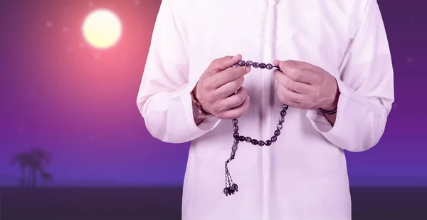 Arabisk Muslim Man För Allah Muselman Gud Ramadan Kareem Kväll — Stockfoto