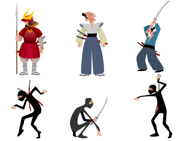 Samurai e ninja — Vettoriale Stock