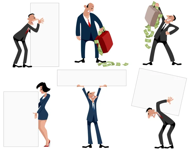 Hommes d'affaires avec bannières et argent — Image vectorielle