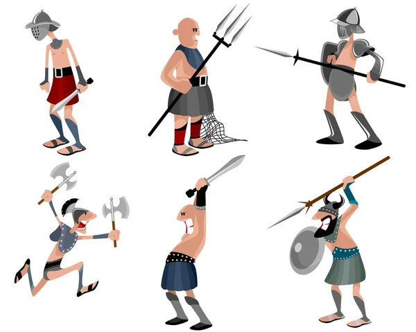 Six gladiators set — Stock Vector