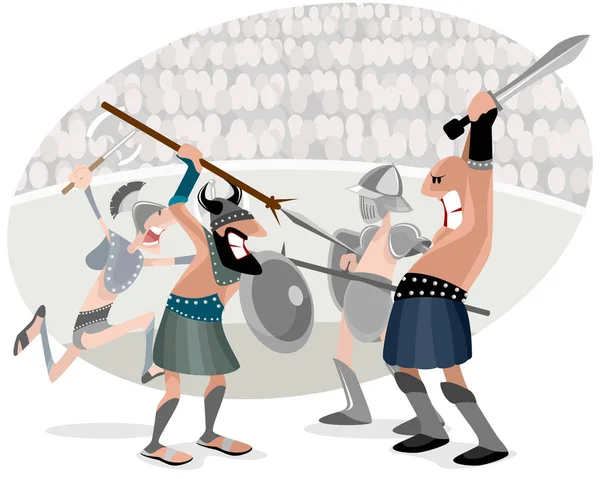 Gladiatoren gevechten in de arena — Stockvector