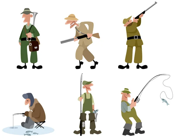 Fishermen and hunters set — Stock Vector