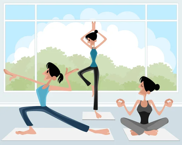 Trzy dziewczyny praktykowania jogi — Wektor stockowy