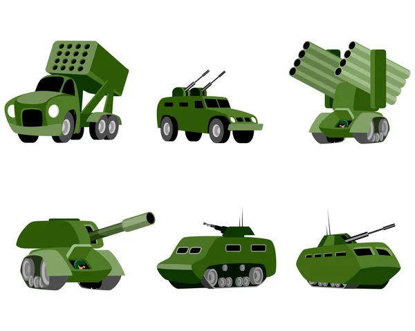 Seis vehículos militares — Archivo Imágenes Vectoriales