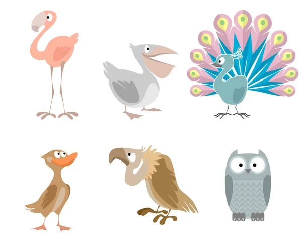 Six funny birds — Stock Vector