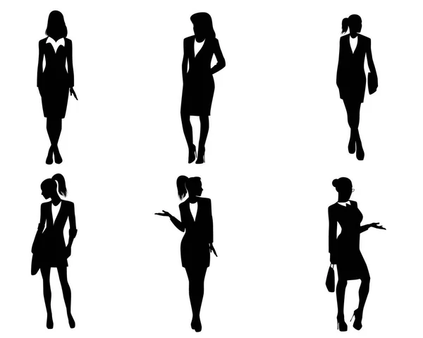 Sei silhouette da donna d'affari — Vettoriale Stock