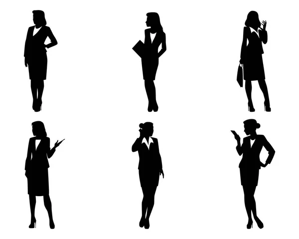 Six businesswoman silhouettes — Stock Vector