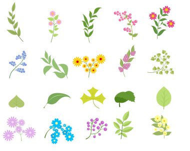 Çiçekler ve yapraklar seti