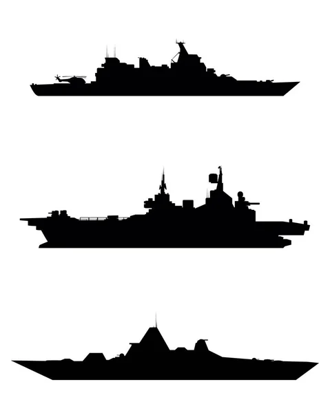 Três silhueta de navio de guerra — Vetor de Stock