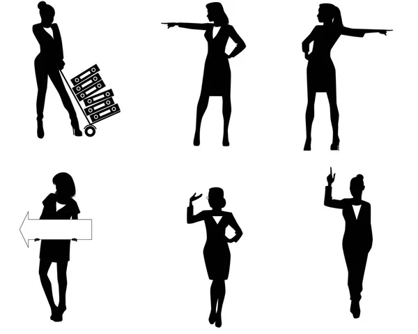 Seis siluetas de mujer de negocios — Vector de stock