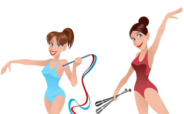 Dos chicas gimnastas. — Vector de stock