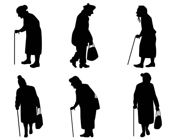Silhouettes de femmes âgées — Image vectorielle