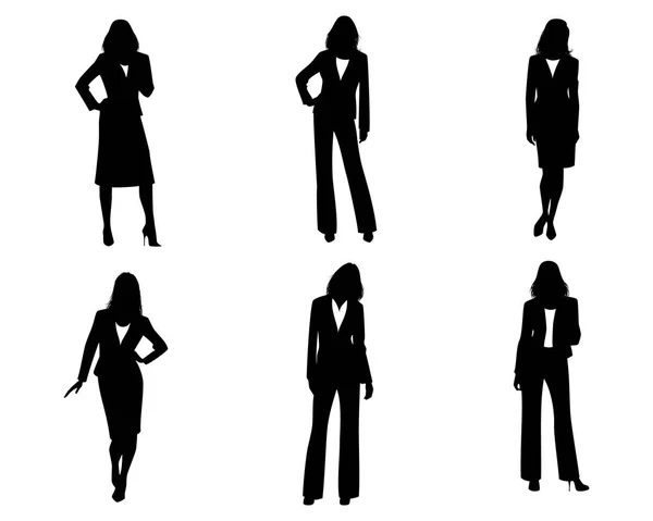Sex affärskvinnor siluett — Stock vektor
