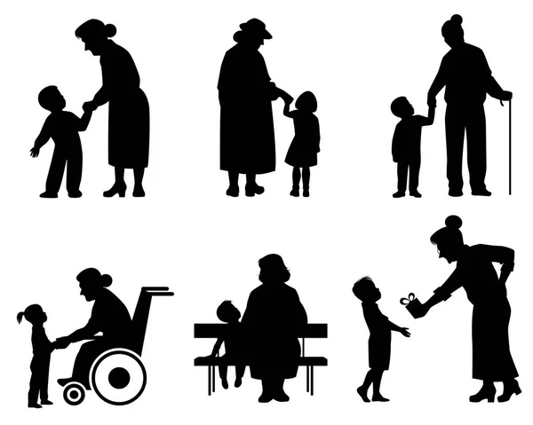 Großmütter und Enkel Silhouetten — Stockvektor