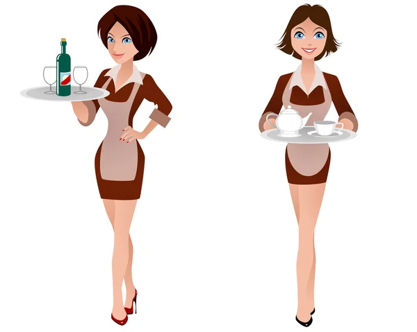 Two cute waitress — Stock Vector