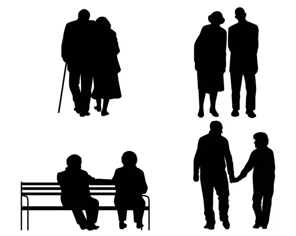 Elderly couples silhouettes — Stock Vector