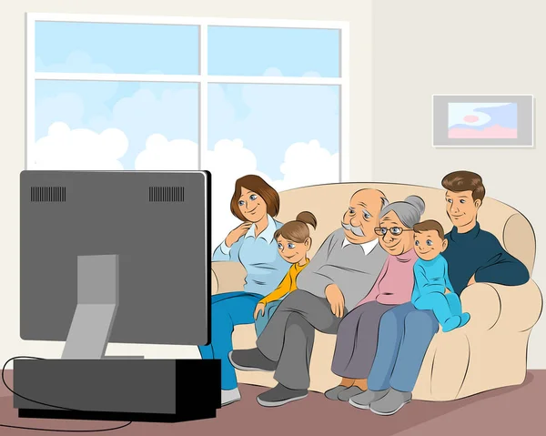 Familia viendo tv — Vector de stock