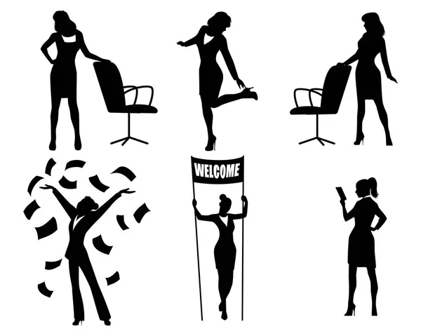 Silhouettes of businesswomen in action — Stock Vector