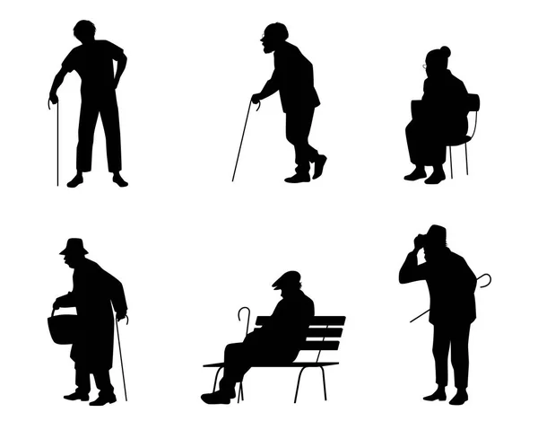 Six silhouettes de personnes âgées — Image vectorielle