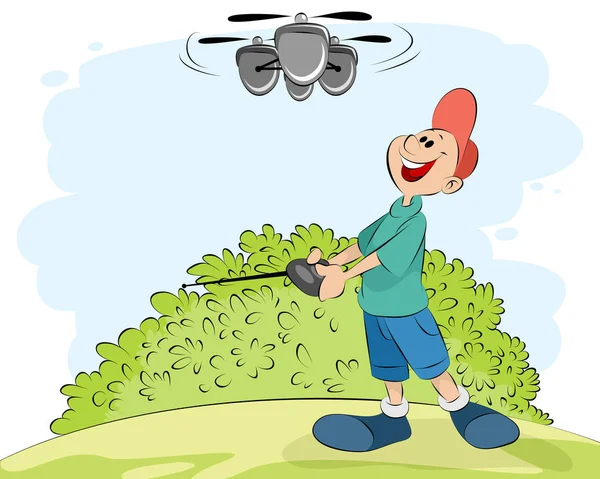 Junge spielt mit Hubschrauber — Stockvektor