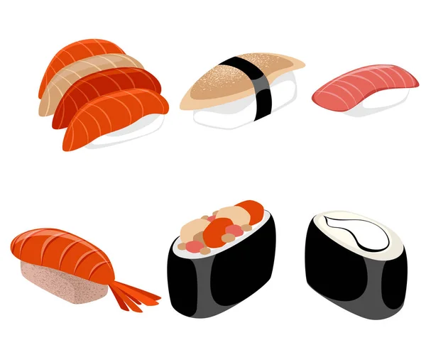 Seis piezas de sushi — Vector de stock
