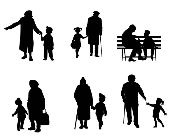 Elderly people with grandchildren — Stock Vector
