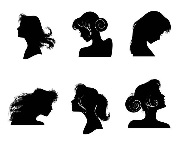 Silhuetas de penteados de mulher — Vetor de Stock