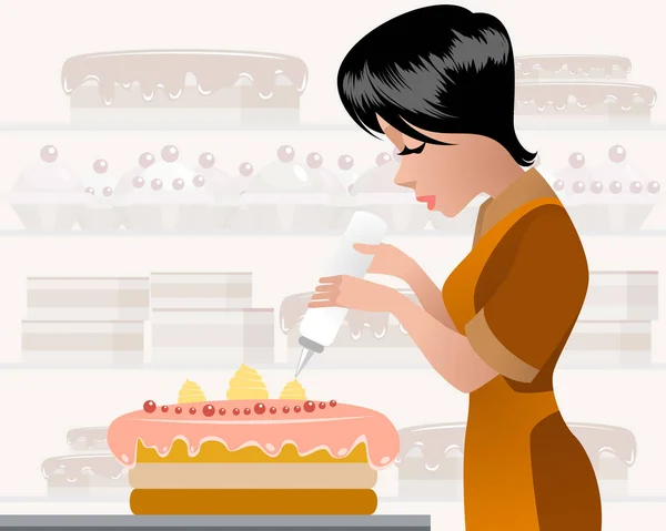 Pastry chef decorating a cake Stock Vector