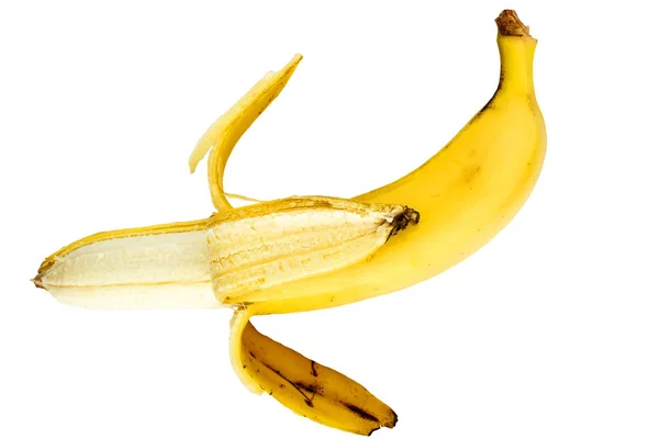 Plátano abierto aislado sobre fondo blanco — Foto de Stock