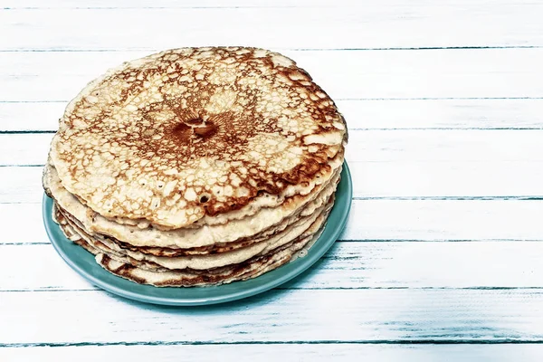 Pancakes on a white background. Maslenitsa. Retro style. — Stock Photo, Image