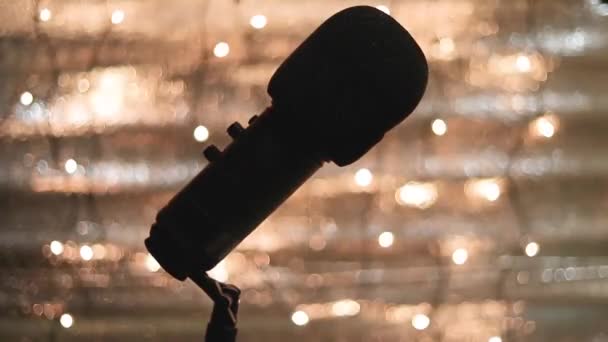 Closeup Microphone Blurred Lights Background — 비디오
