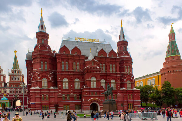 MOSCOW - JULY 14, 2019:The State Historical Museum of Russia is located between Red Square and Manege Square in Moscow